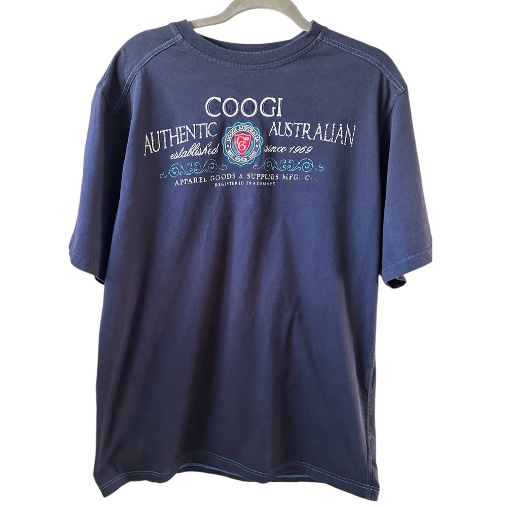 Coogi Australia Embroidered Shirt Blue Teal Red Logo Rare 90s Vintage Size XXL